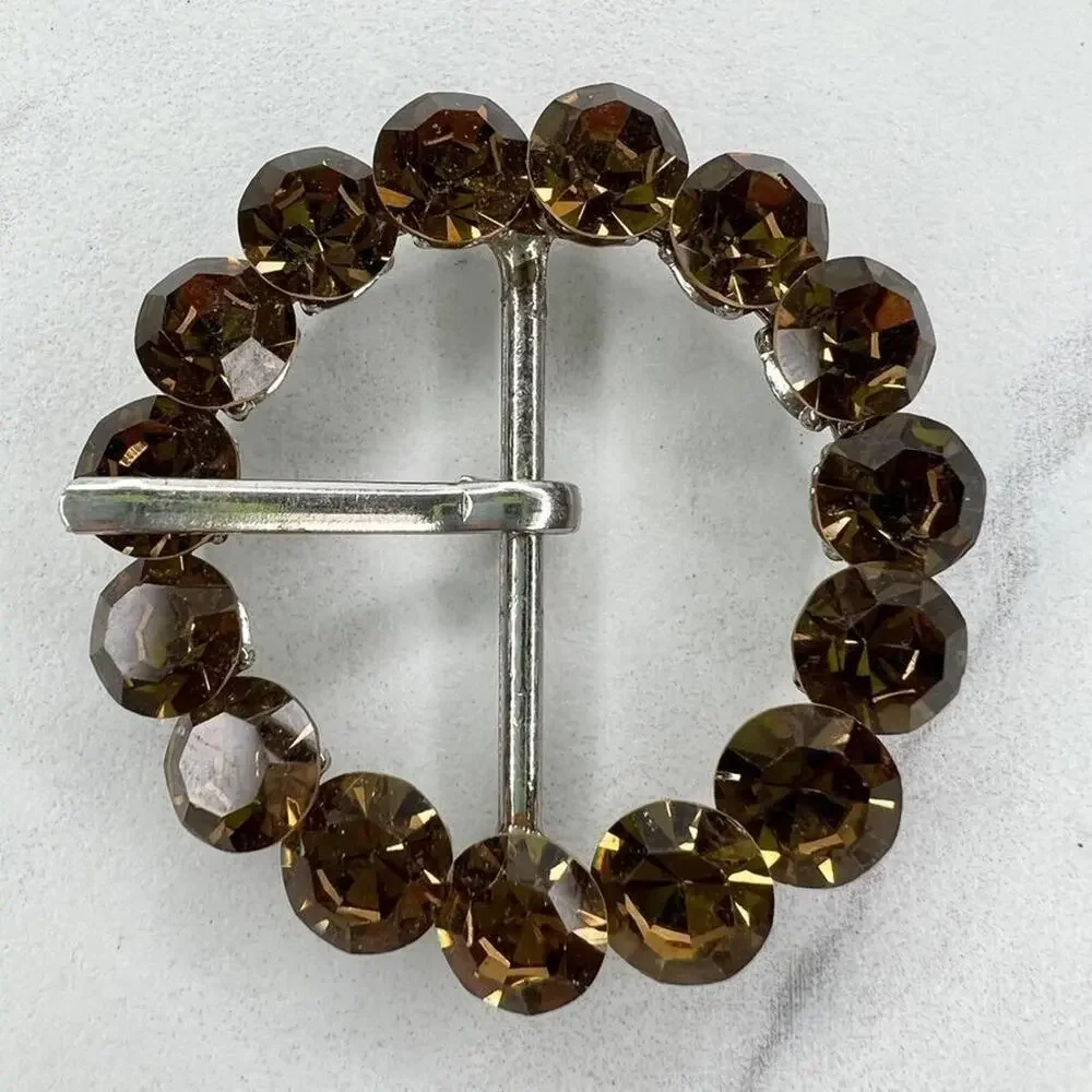 Silver Tone Rhinestone Round Circle Belt Buckle